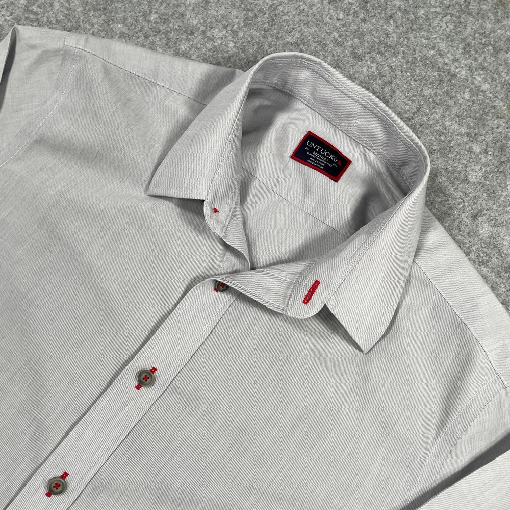 UNTUCKit Mens Button Down Shirt M Gray Slim Fit Wrinkle Free Cotton